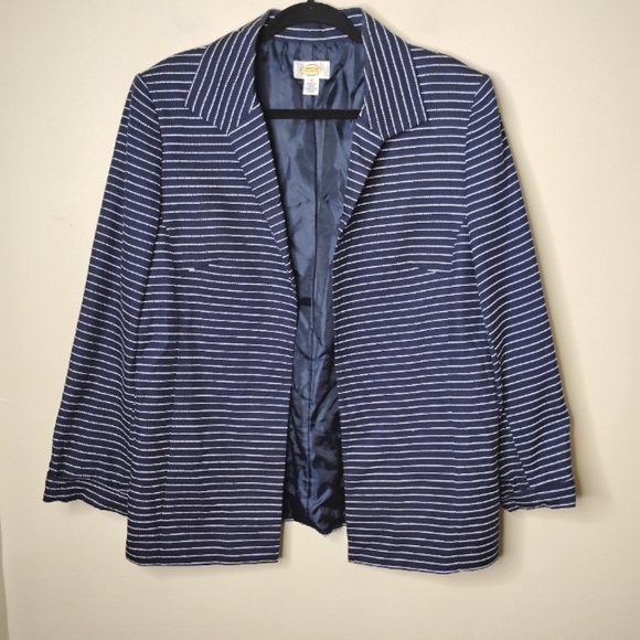 Vintage Talbots Navy Pinstripe Blazer | Open Front Preppy Classic 16 - Picture 2 of 10